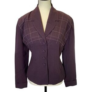 Zelda Women's Blazer‎ Suit Jacket Size 2 Eggplant Purple Vintage Checked Classic